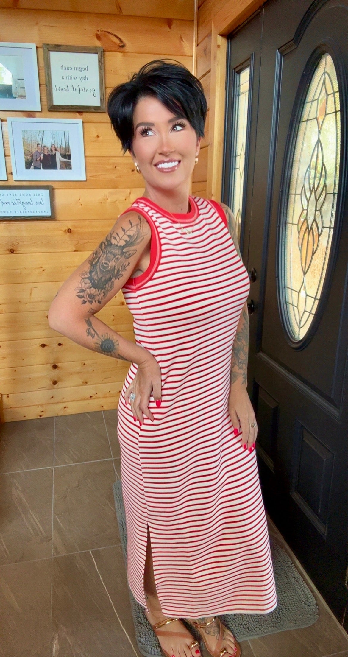 Red Sleeveless Knit Midi Dress