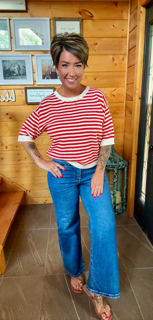 Layla Red Striped Knit Top