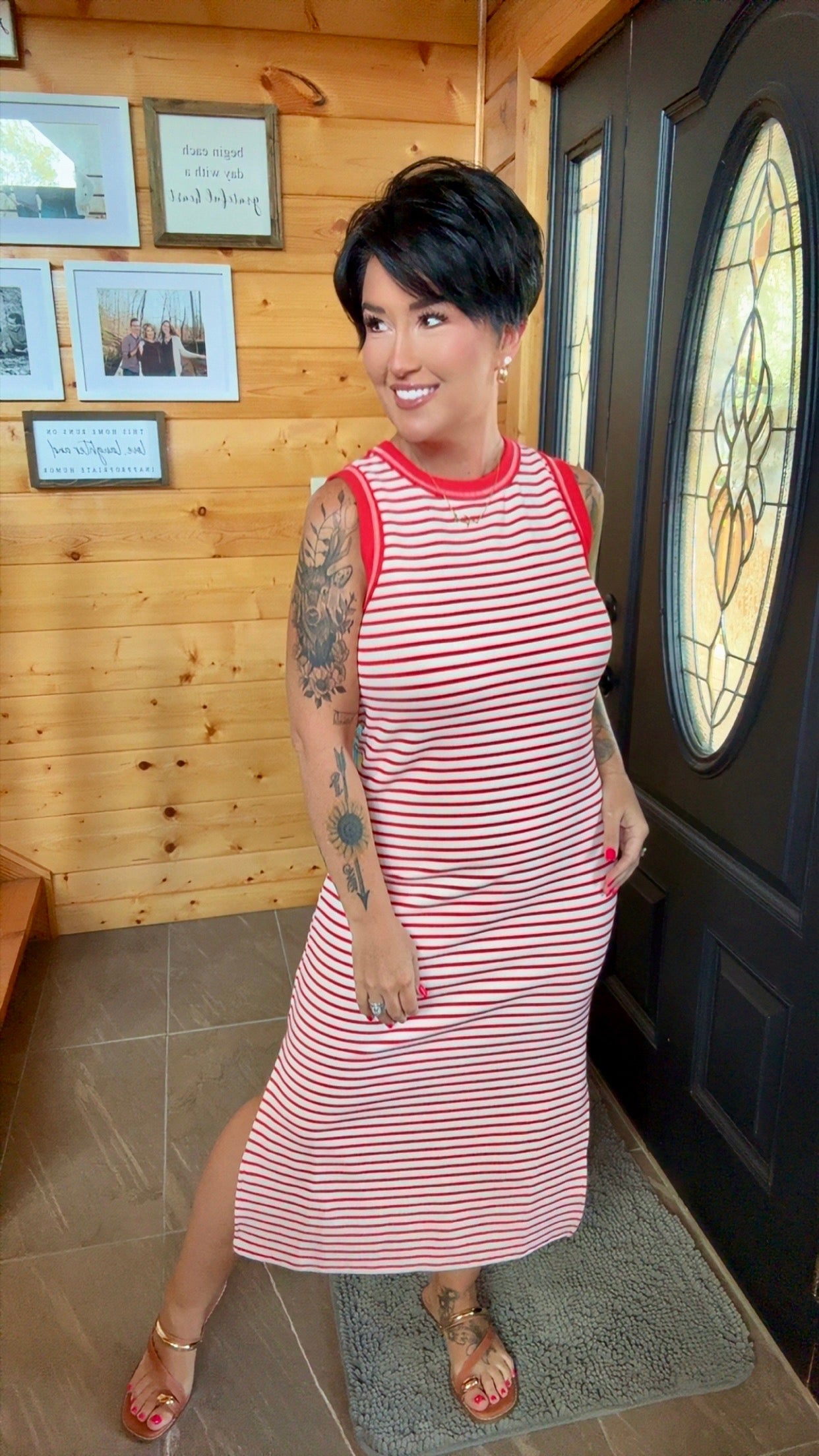 Red Sleeveless Knit Midi Dress