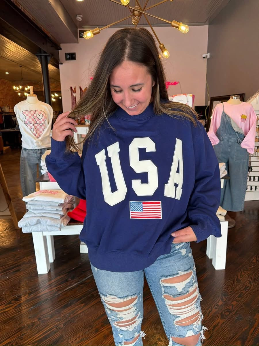 Navy USA Embroidered Mockneck