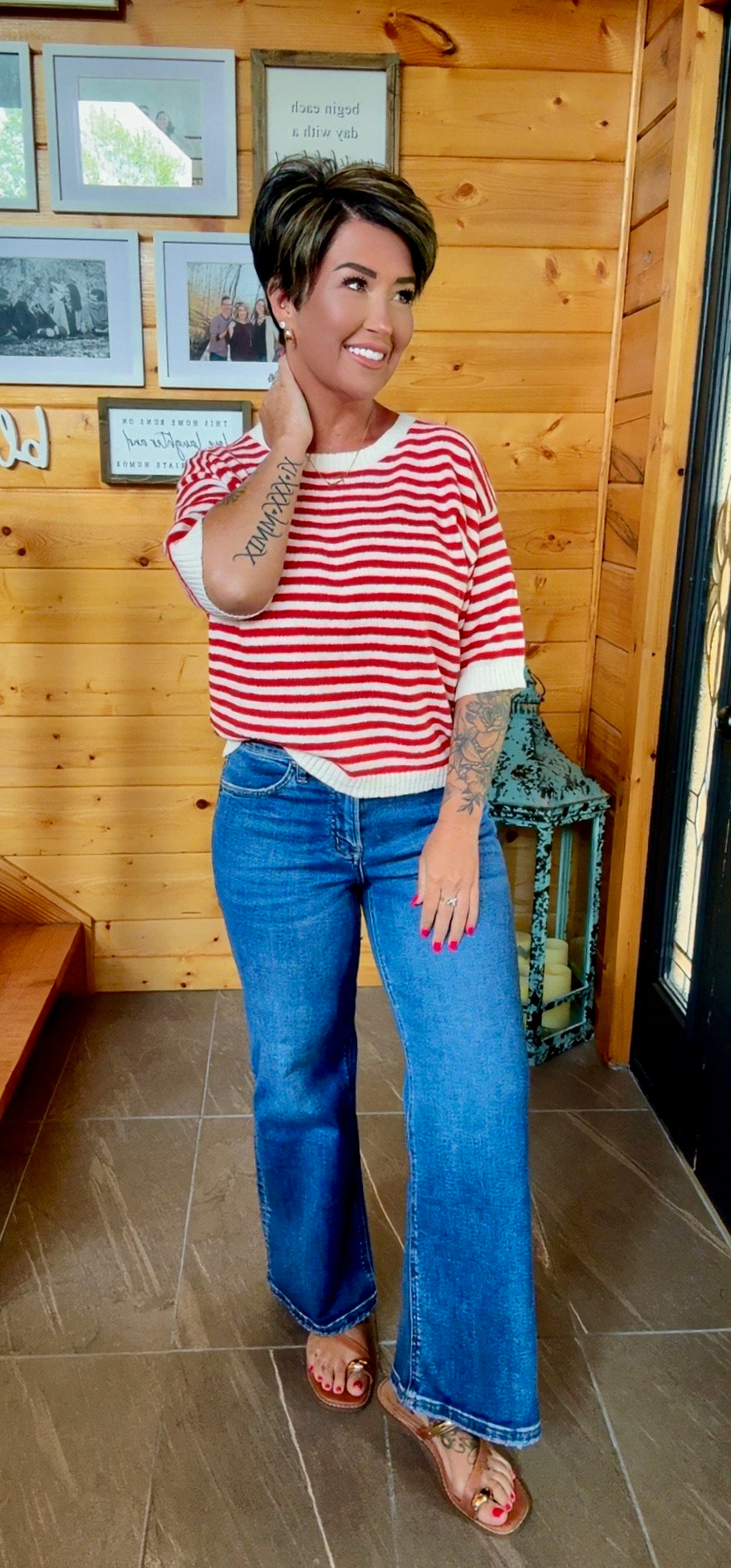 Layla Red Striped Knit Top