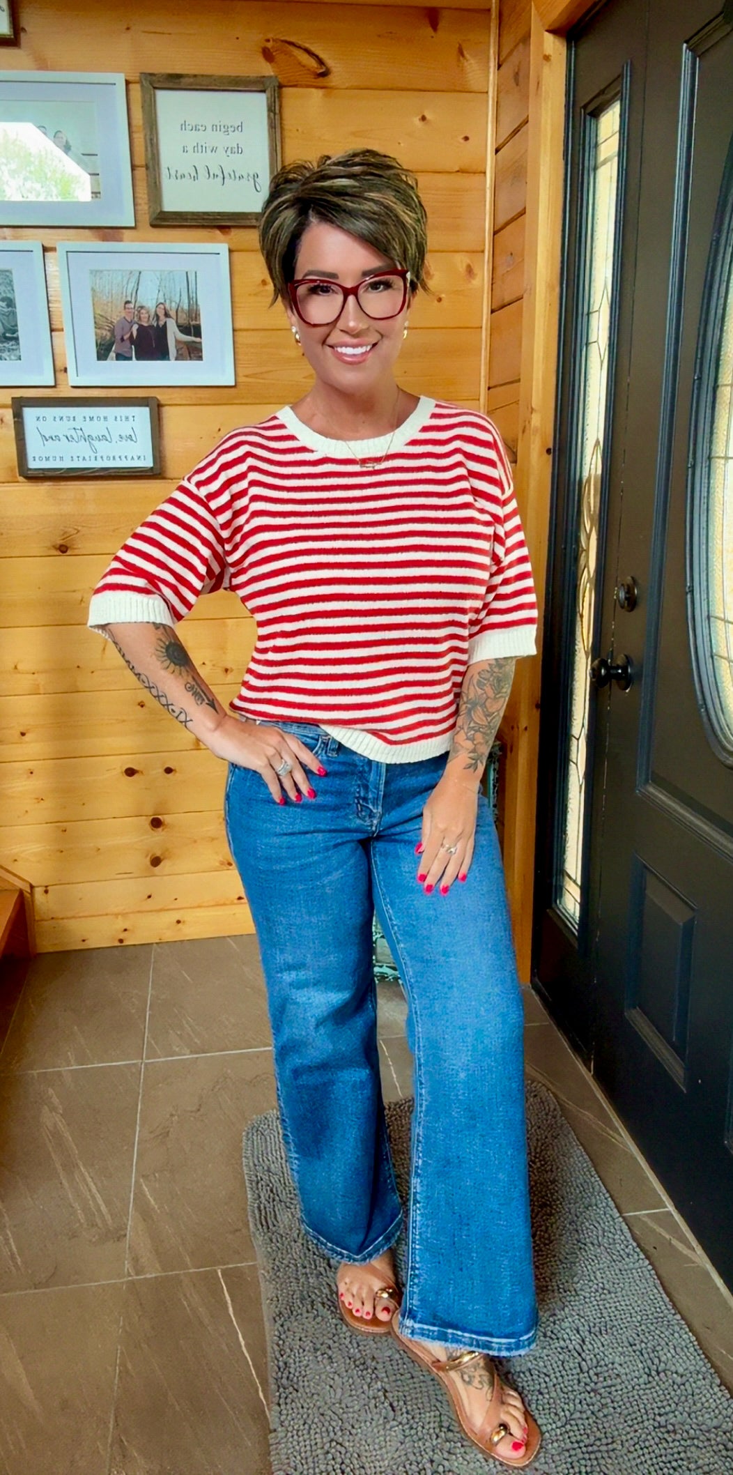 Layla Red Striped Knit Top