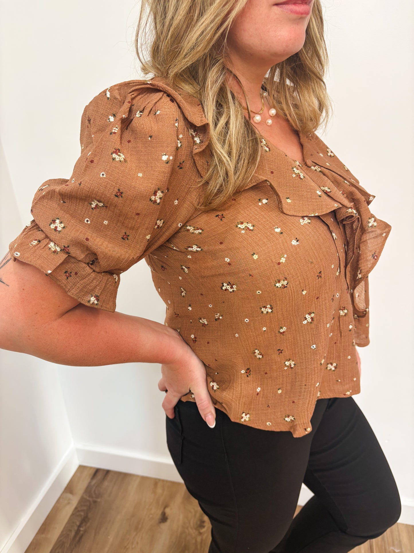 Mocha Ruffle Top Blouse