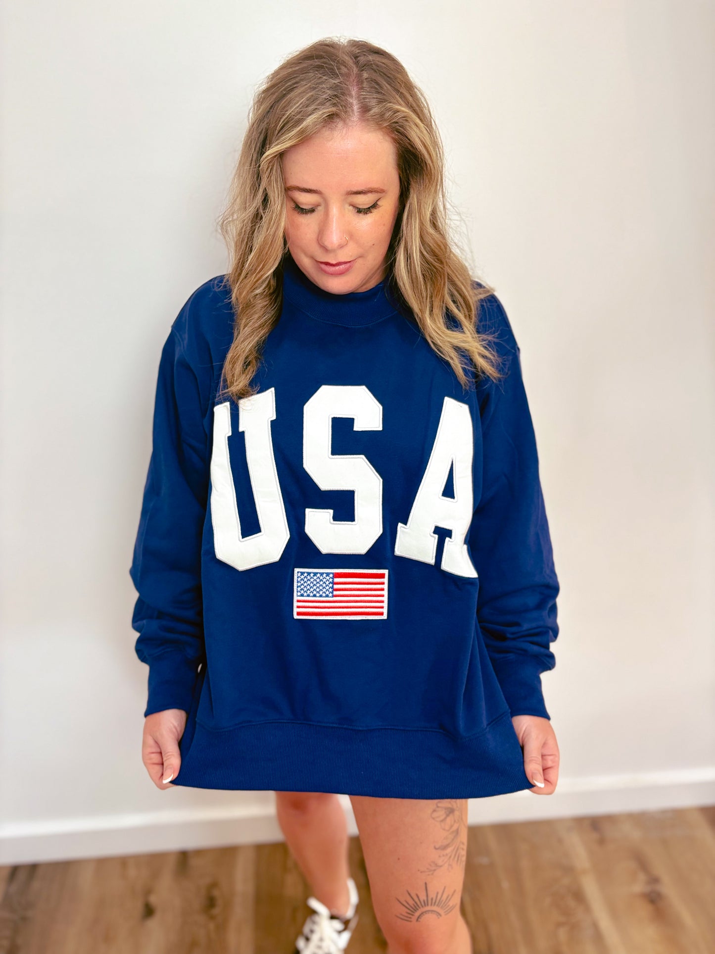 Navy USA Embroidered Mockneck
