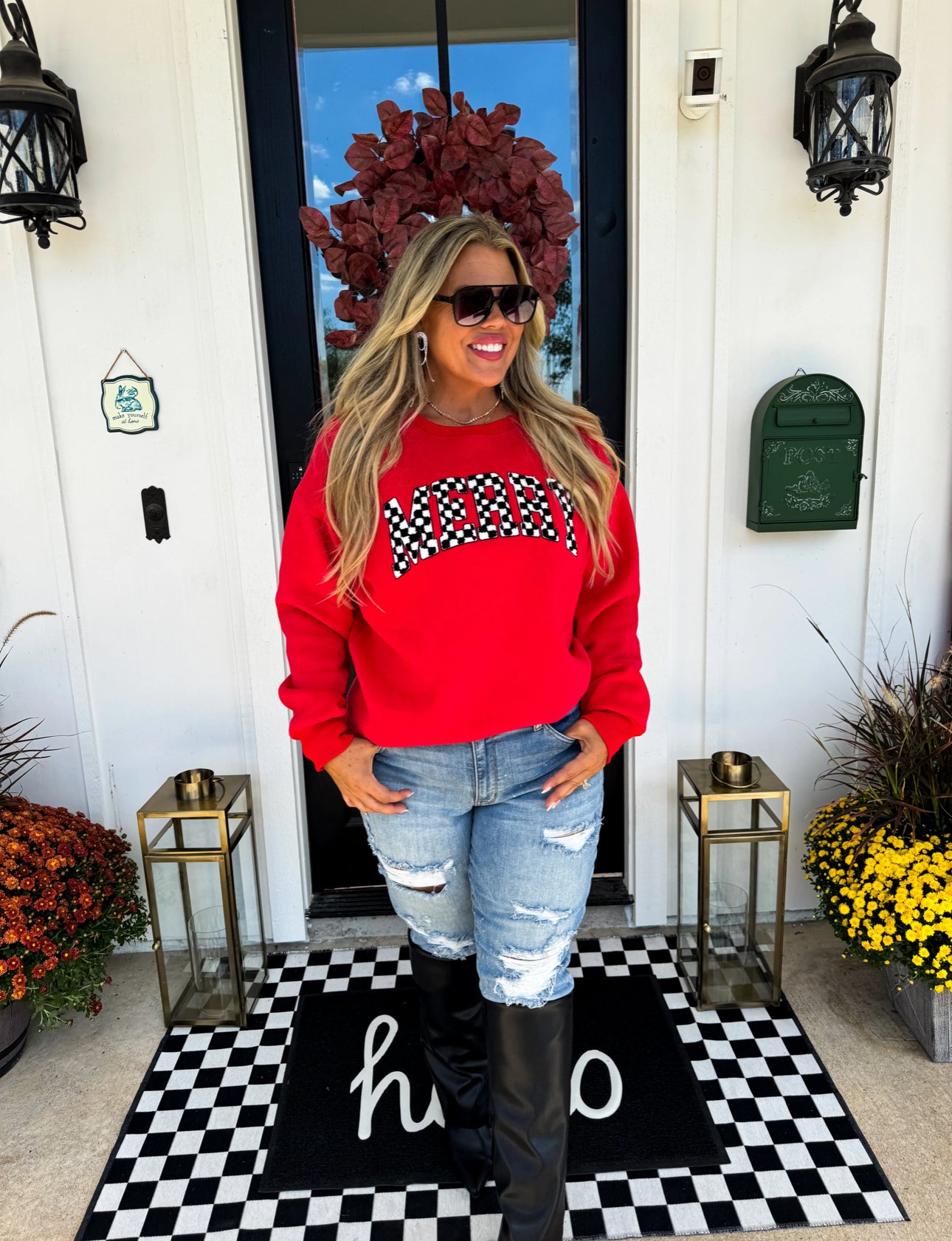 Merry Checkered Letter Sweatshirt