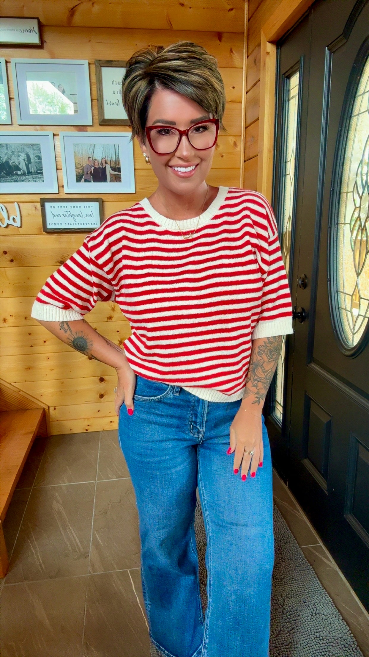 Layla Red Striped Knit Top