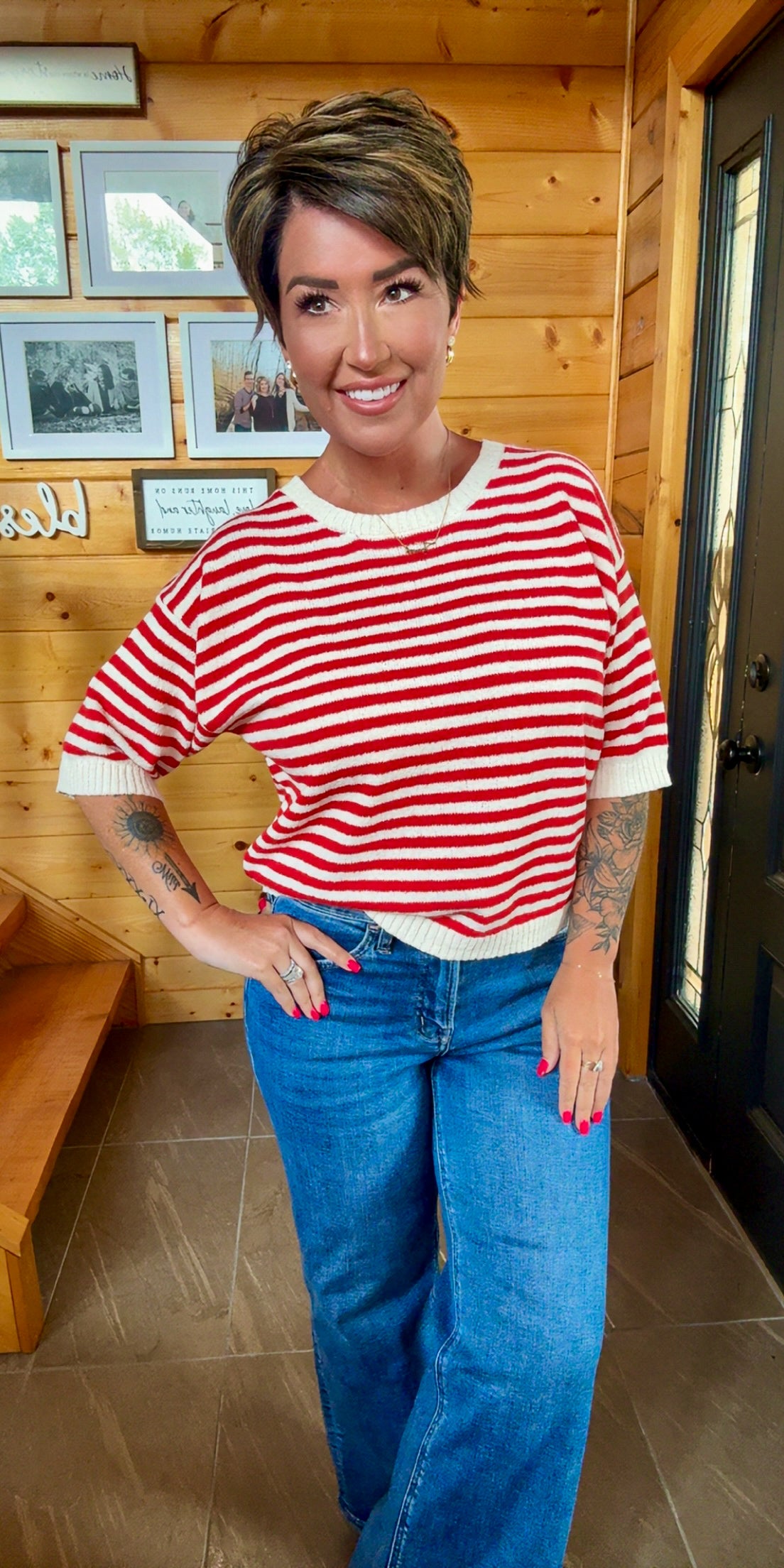 Layla Red Striped Knit Top