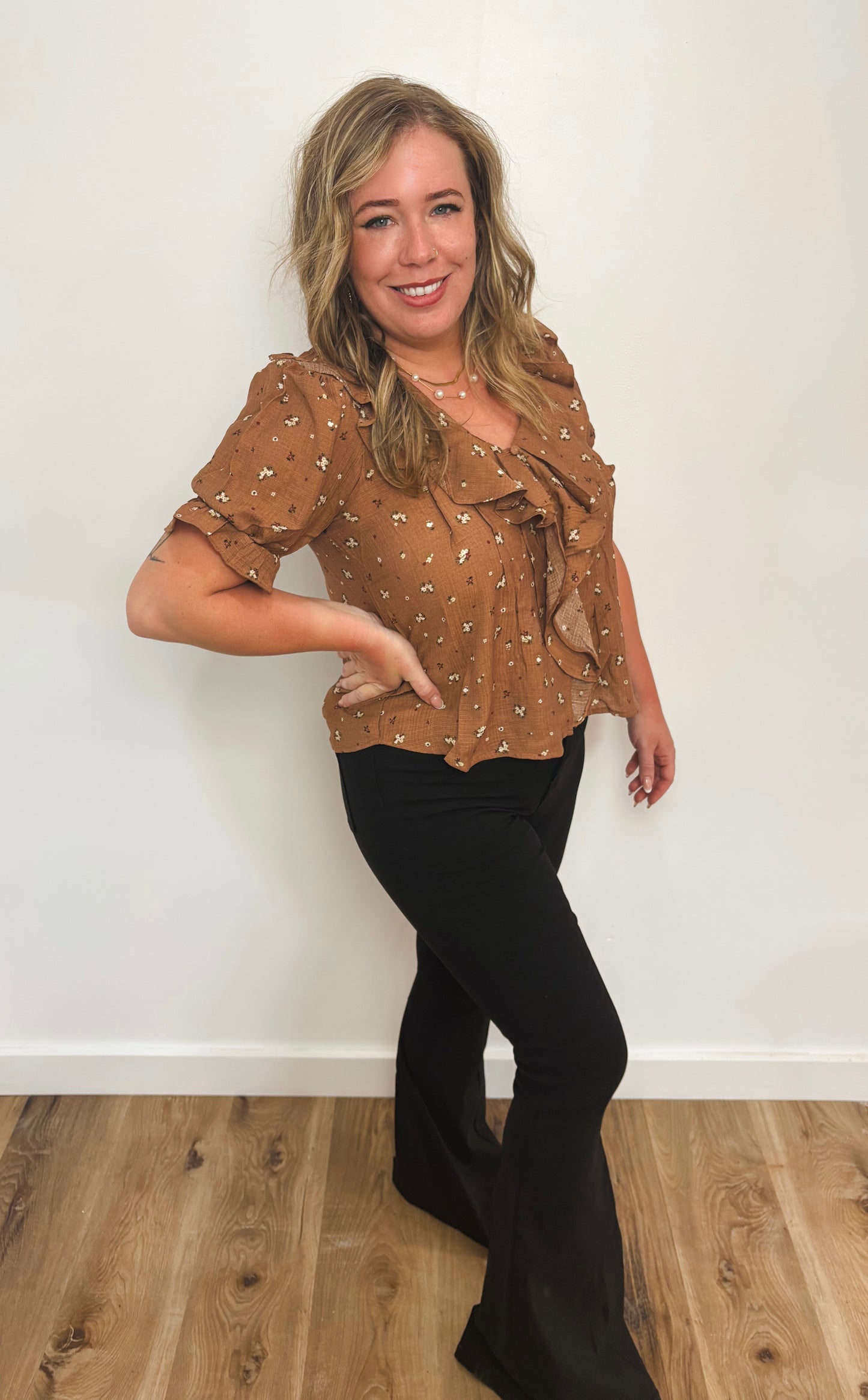 Mocha Ruffle Top Blouse