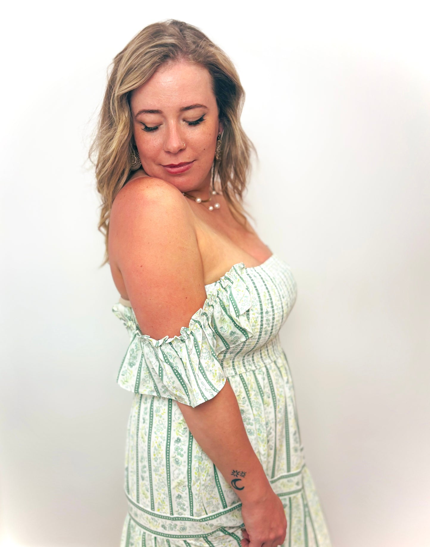 Sage Smocked Tiered MIDI Dress