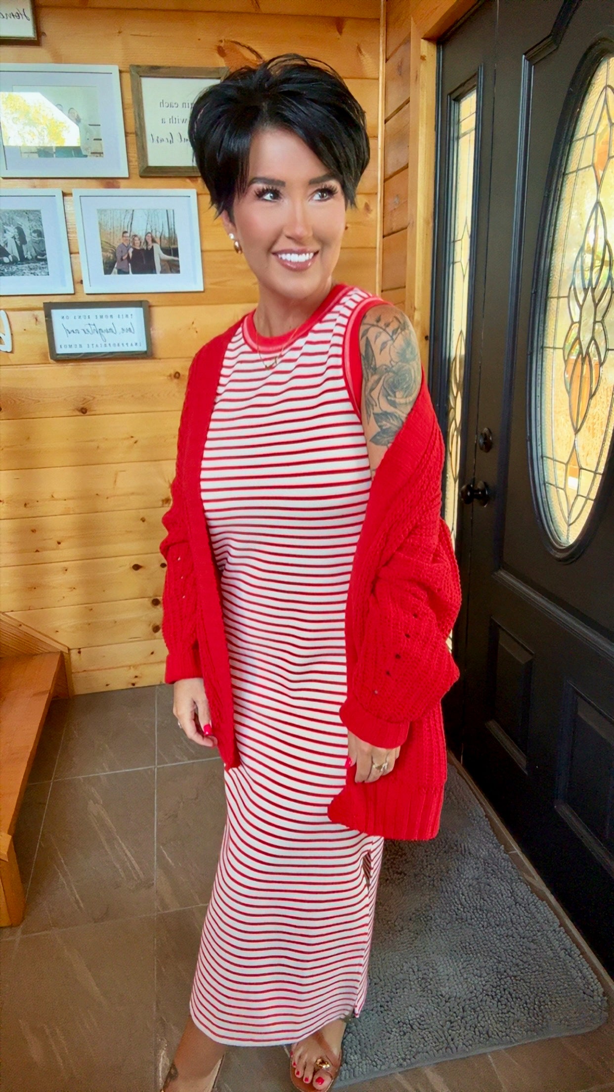 Red Sleeveless Knit Midi Dress
