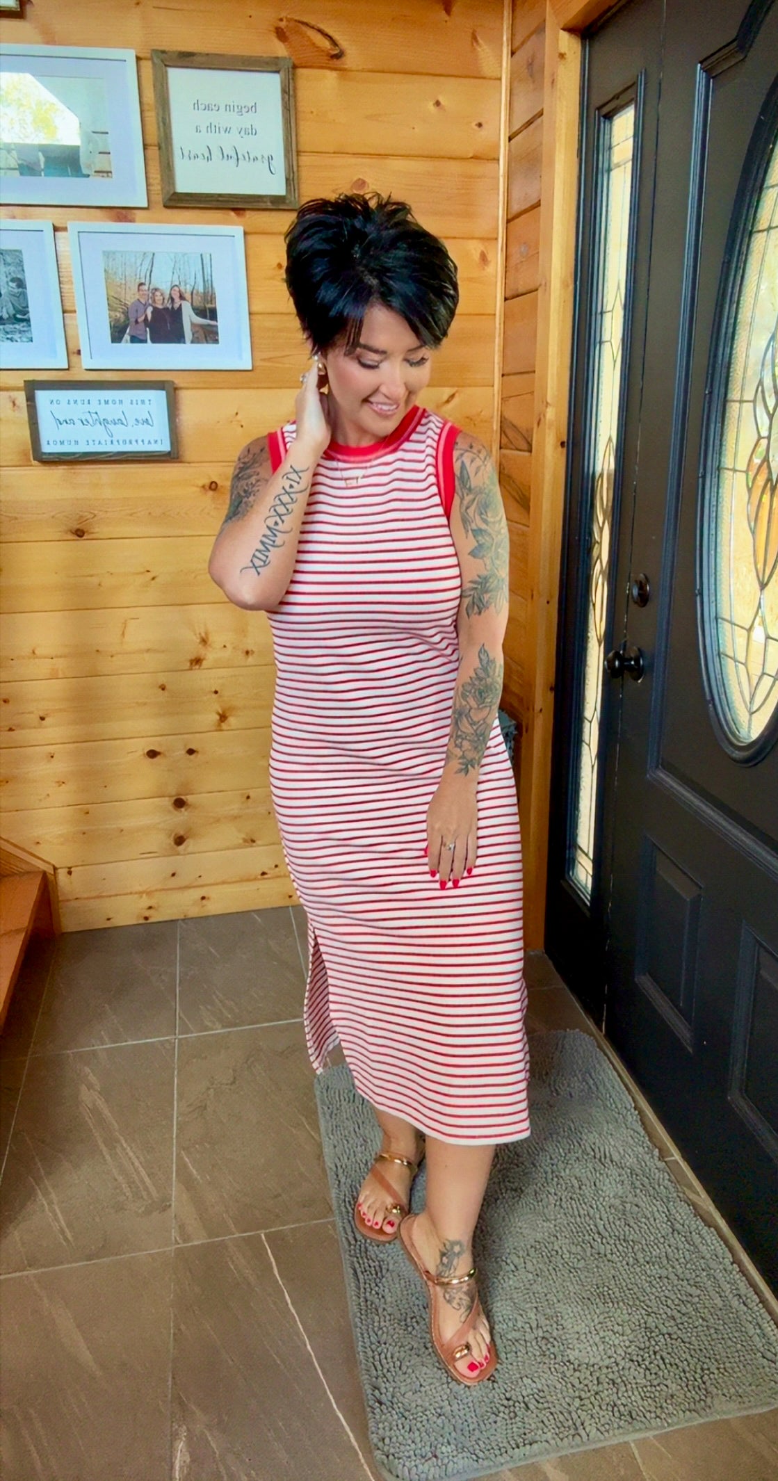 Red Sleeveless Knit Midi Dress