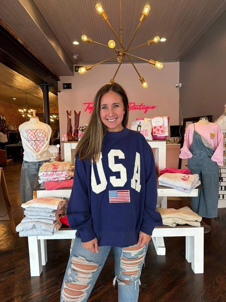 Navy USA Embroidered Mockneck