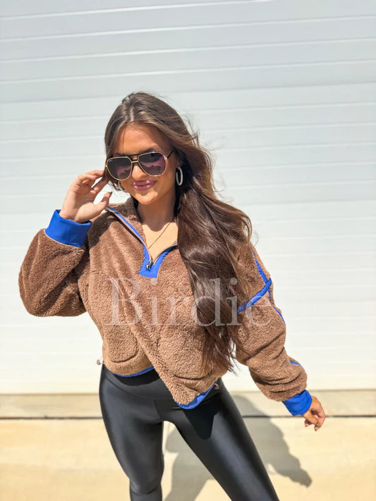 Brown Boxy Bliss Half Zip
