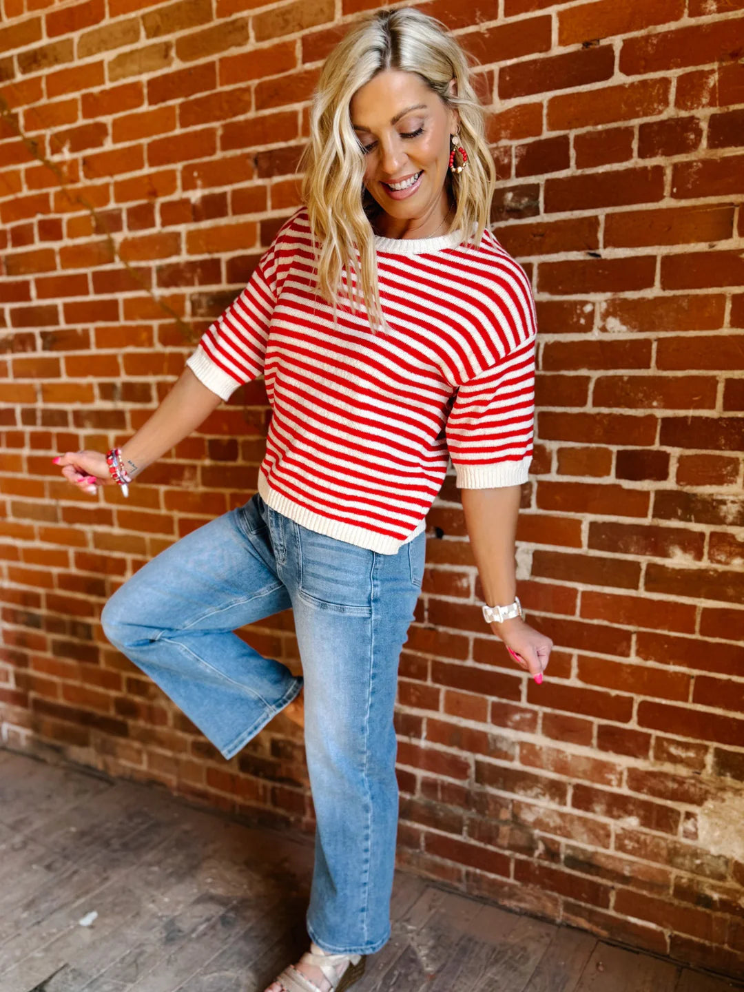 Layla Red Striped Knit Top