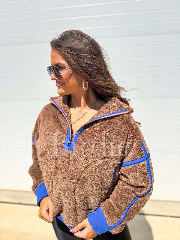 Brown Boxy Bliss Half Zip