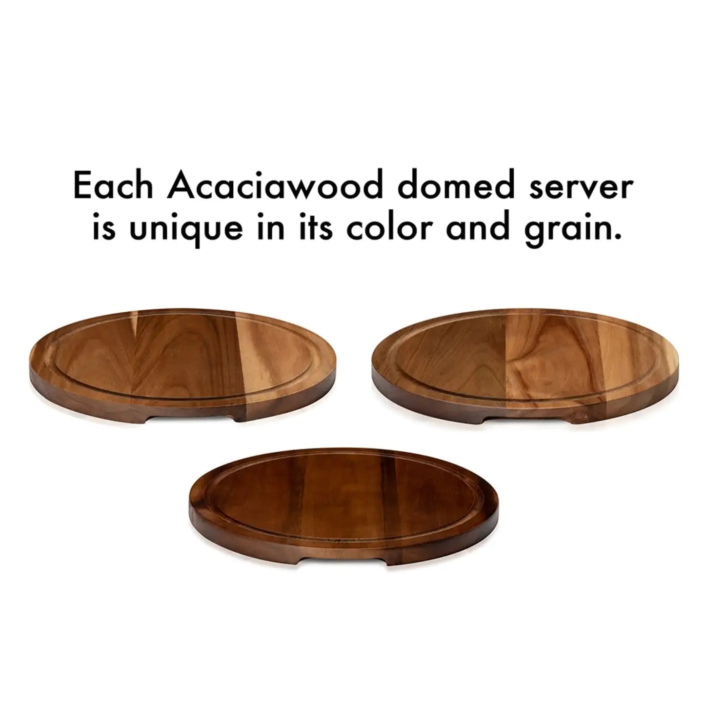 Flat Round Wood Server Cake Stand with Glass Dome